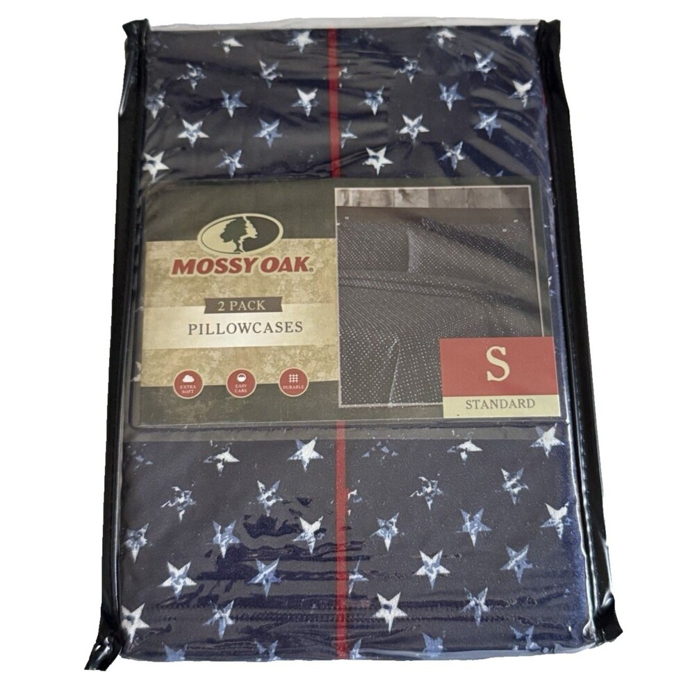 Mossy Oak Standard 20x30" Pillowcases White Blue Stars 4th Of July Patriotic